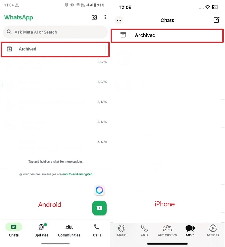 archived chat android iphone whatsapp