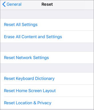 reset iphone settings
