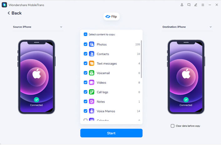 select apps to transfer