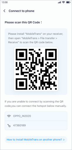 scan the qr code to connect the devices and start transferring your video