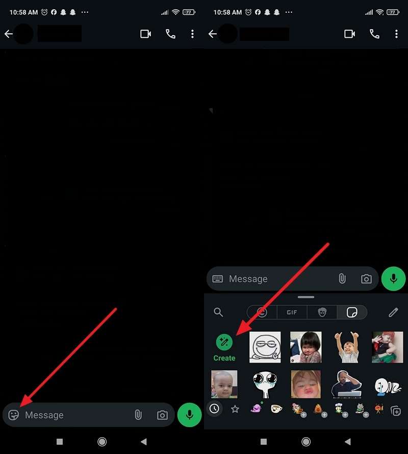 locate create icon on whatsapp android