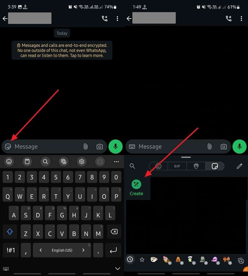 tap sticker icon and create