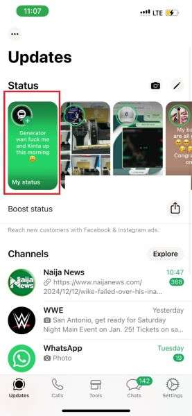 delete whatsapp status on iphone