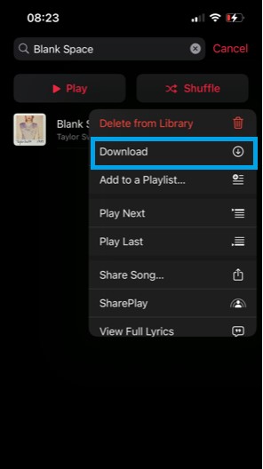 apple music song download on iPhone