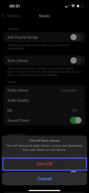 how to disable icloud music library for the purpose of downloading music on iphone