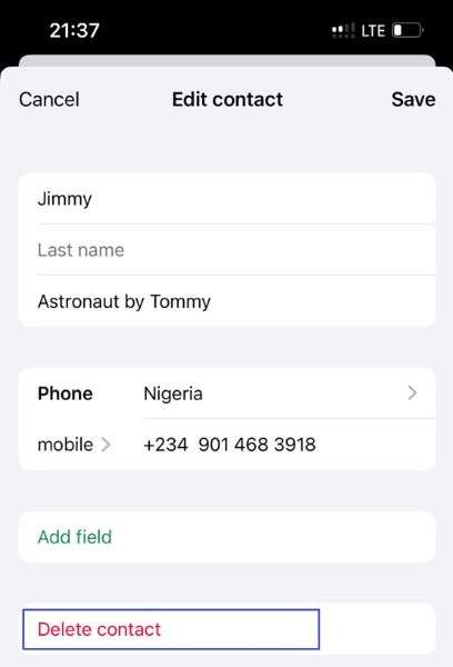 how to delete contact on whatsapp