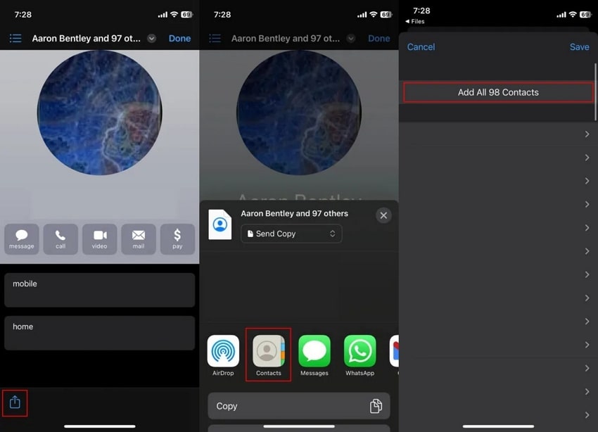 choose contacts icon and proceed