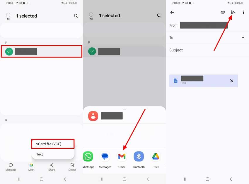 send vcard file via gmail