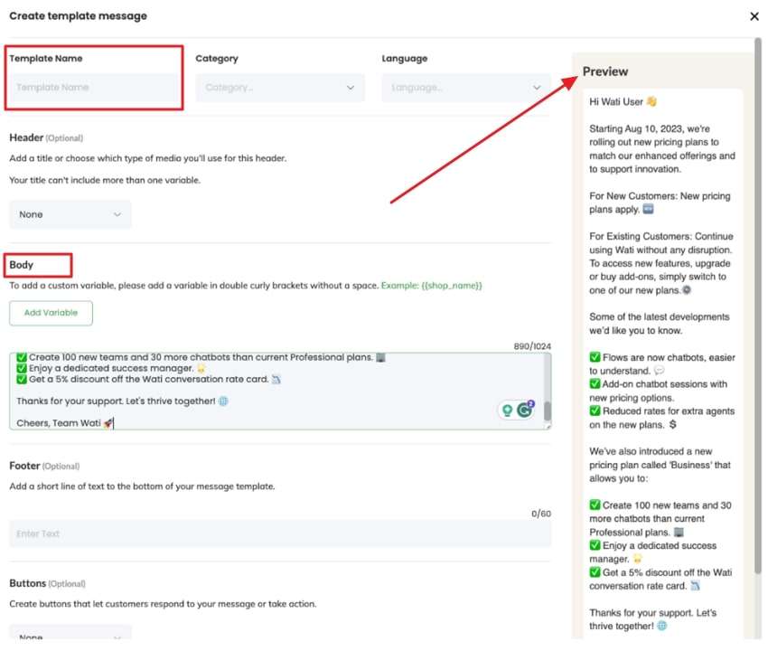 enter required details and preview
