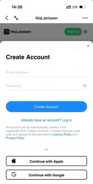 create the walastseen account online