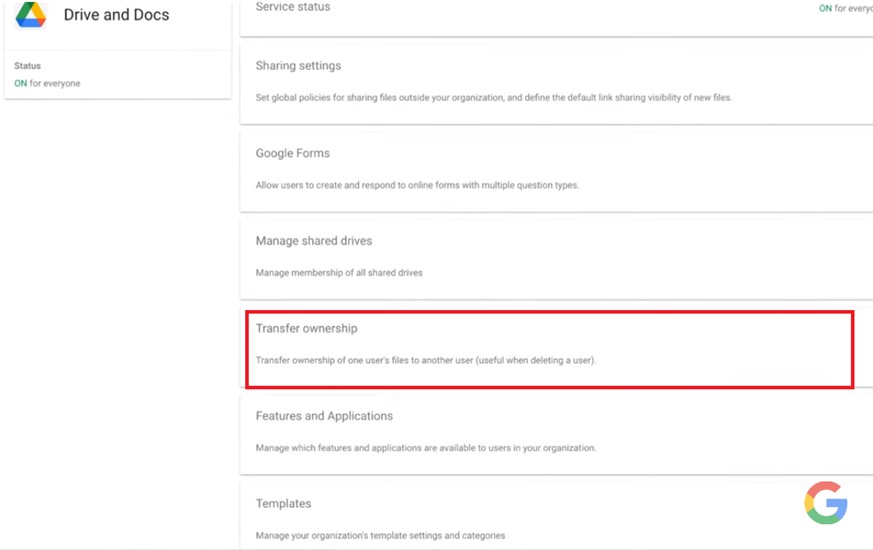 how to transfer google drive ownership to another account