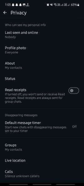 read receipt settings in whatsapp