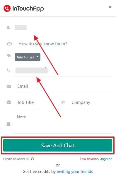 enter details to save and chat