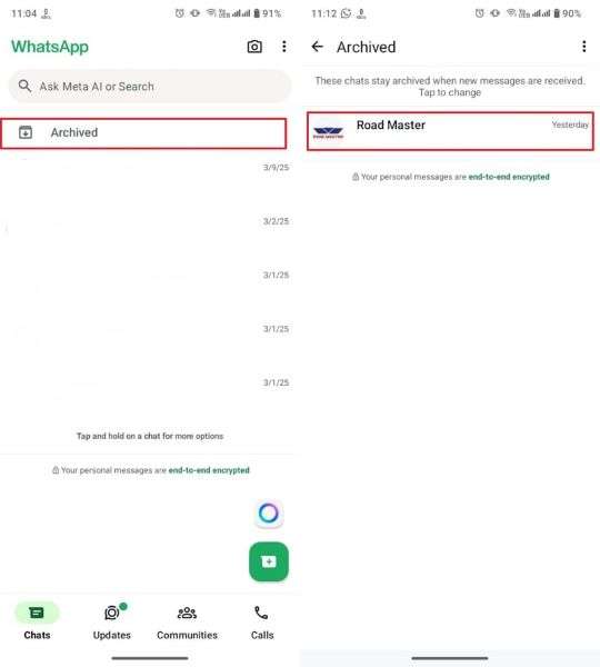 access archived chats on android