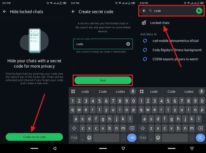 add secret code to unlock chats