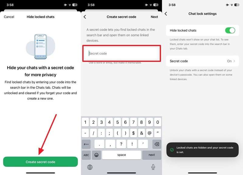 create and add secret code