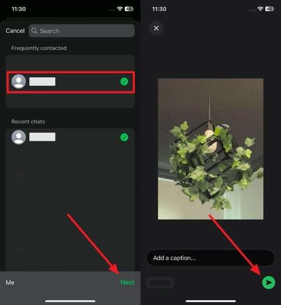select contacts and tap send