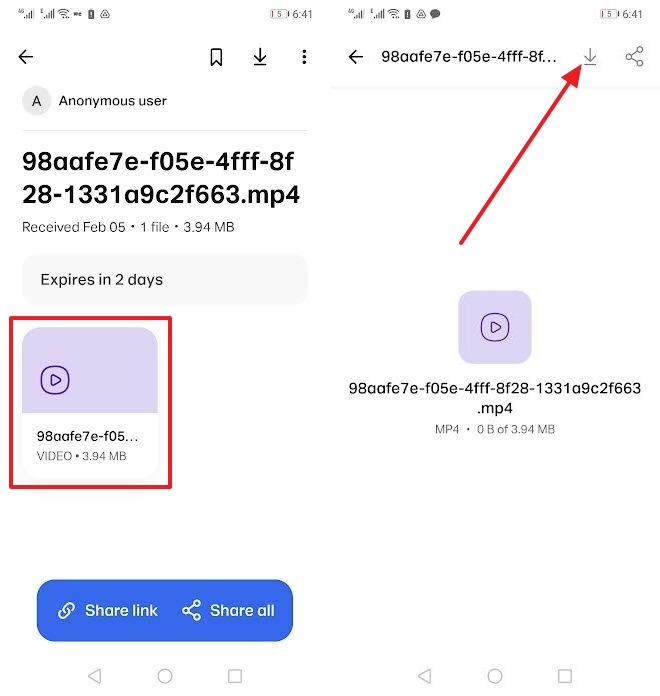 save video to device via wetransfer