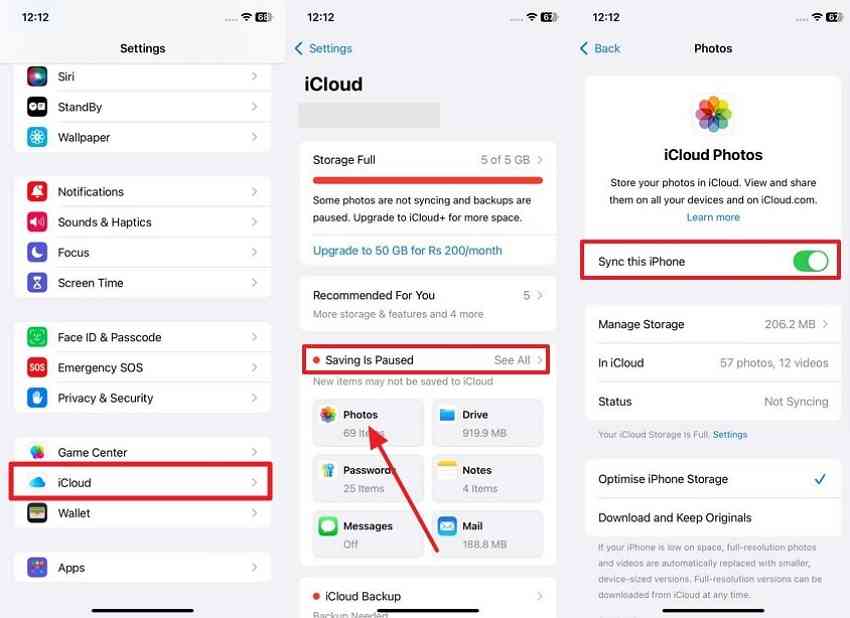 sync photos from icloud settings