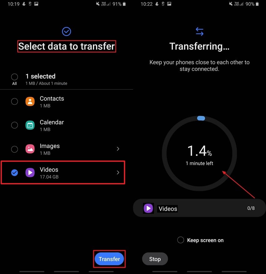 pick video data and hit transfer