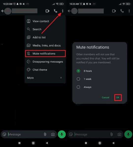 mute notifications on android