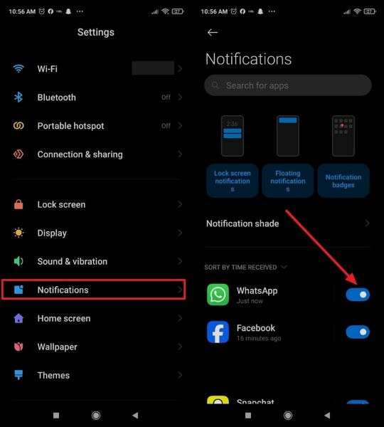 toggle off whatsapp notification on android