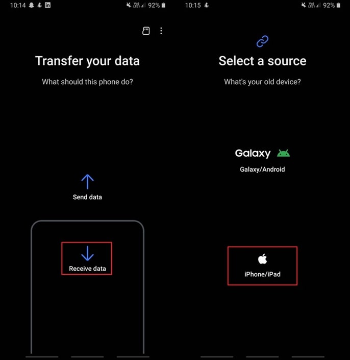 receive data from iphone or ipad