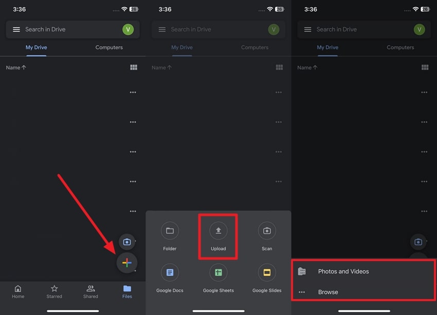 upload file in google drive iphone