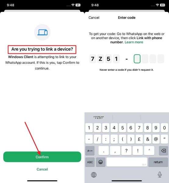 enter code on phone for confirming