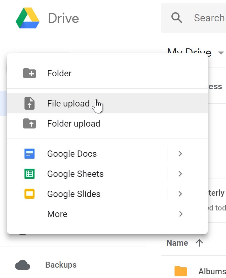 upload photos on the device