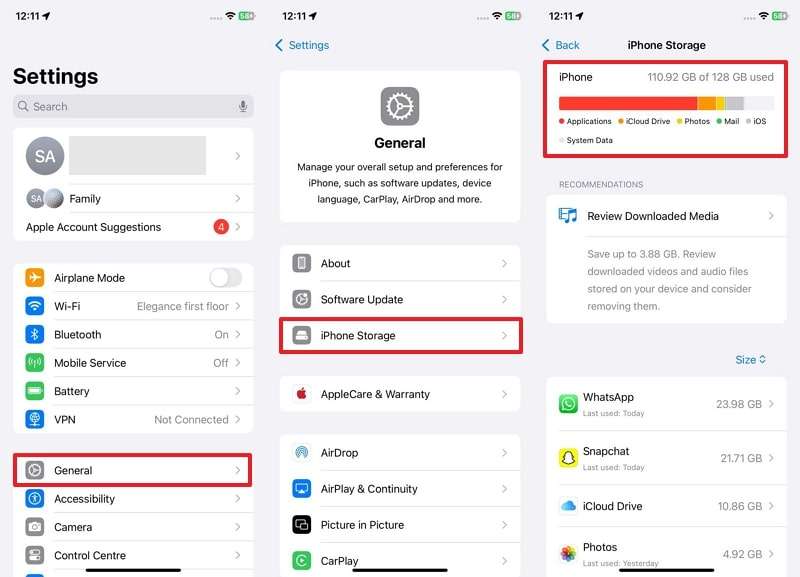 see iphone storage if available